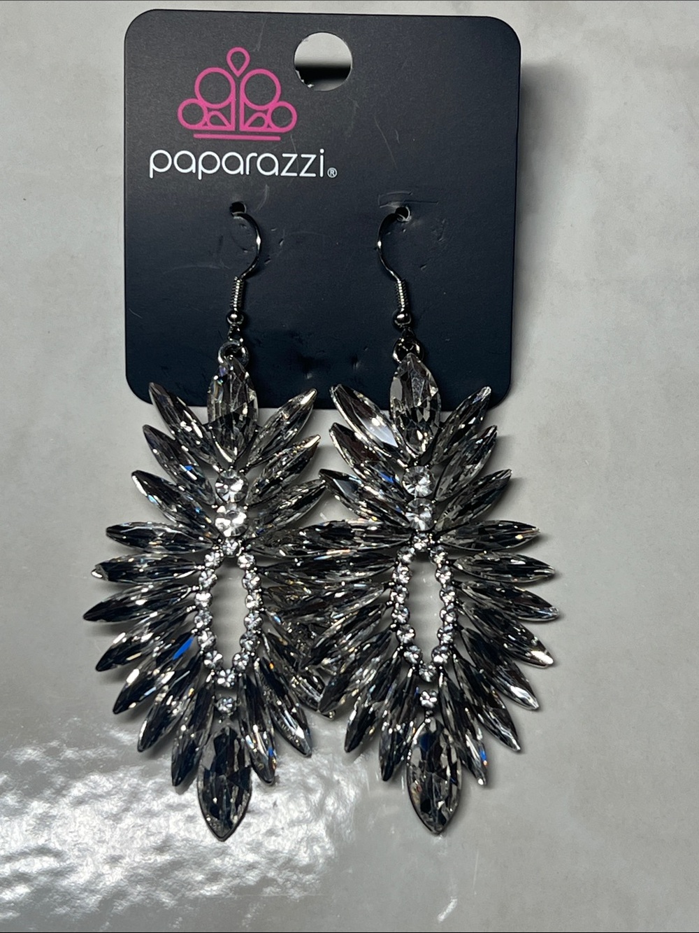 Paparazzi Silver Crystal Marquise Statement Drop Earrings